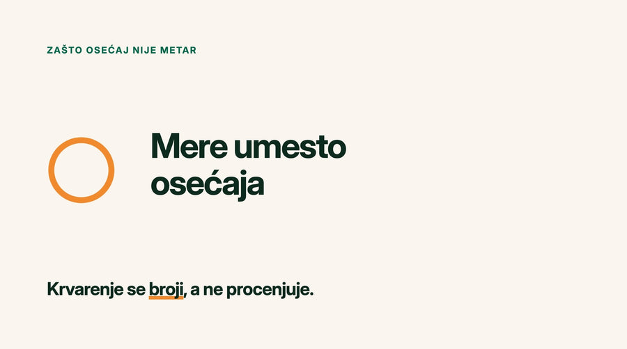 Tipografska karta na krem podlozi: Mere umesto osećaja. Krvarenje se broji, a ne procenjuje.
