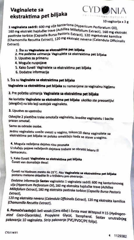 VAGITORIJE SA EKSTRAKTIMA PET BILJAKA 💧