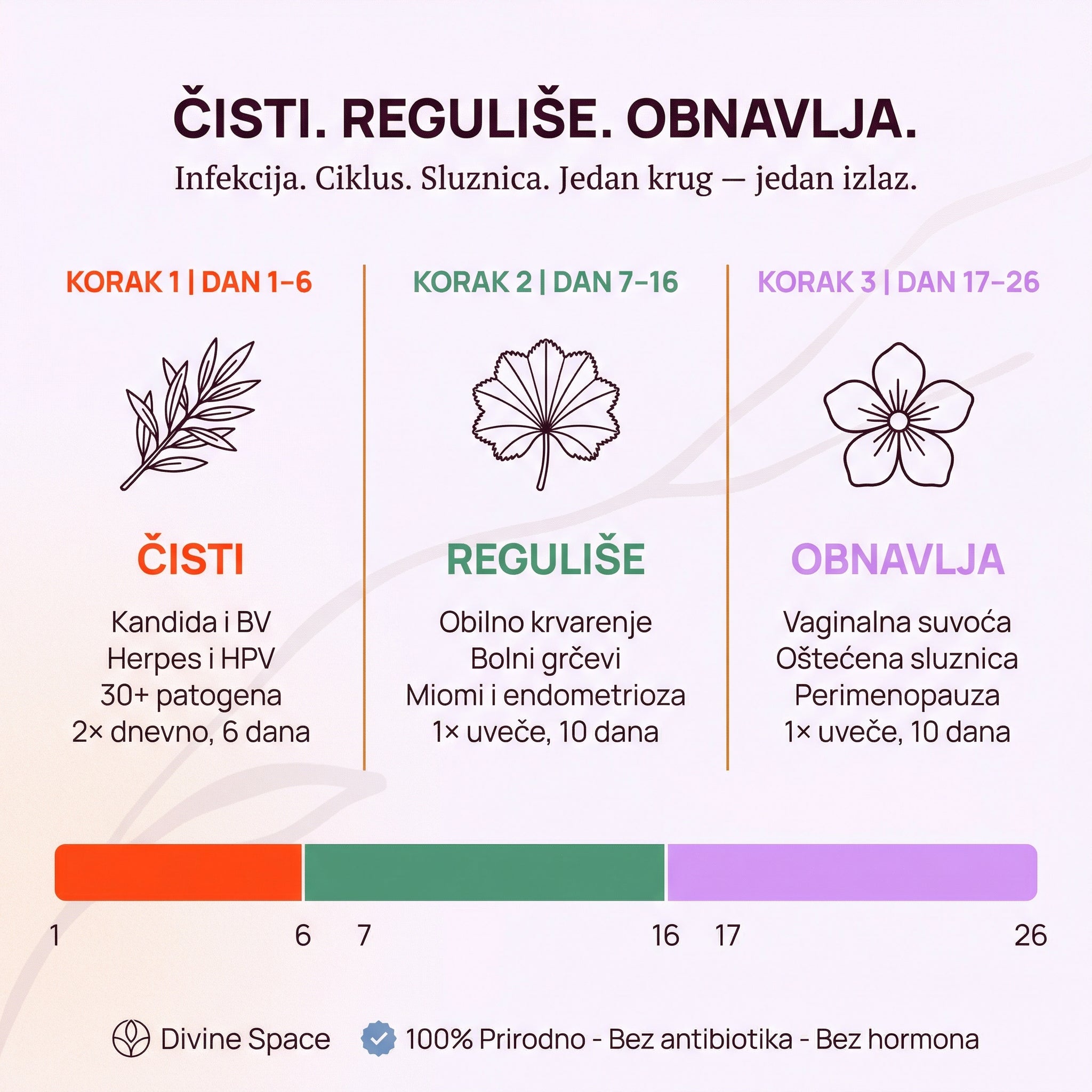 ČISTI. REGULIŠE. OBNAVLJA. Trostepena Prirodna Terapija za Infekcije, Krvarenje i Obnovu Sluznice 🌿