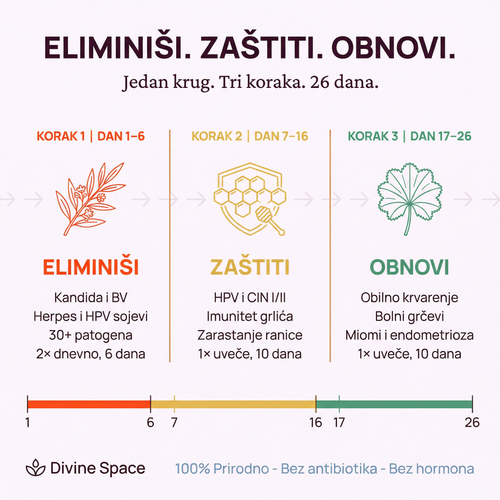 ELIMINIŠI. ZAŠTITI. REGULIŠI. Trostepena Prirodna Terapija za Infekcije, HPV i Hormonski Disbalans 🌿