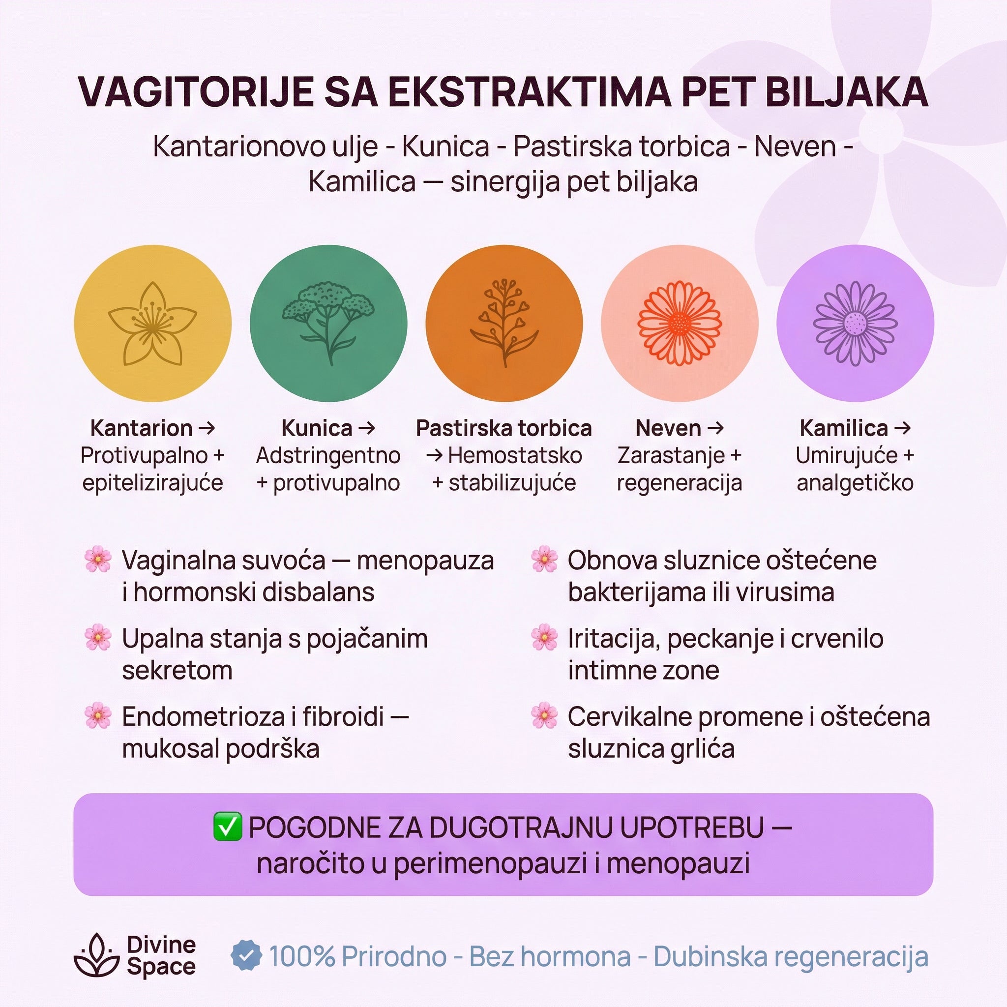 VAGITORIJE SA EKSTRAKTIMA PET BILJAKA 💧