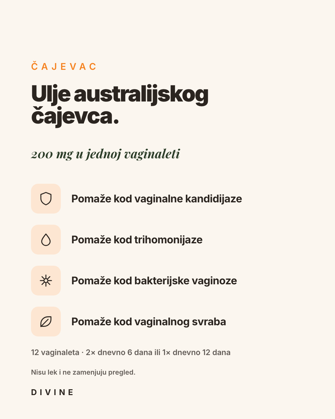 Čajevac vaginalete, kartica sa opisom proizvoda | DIVINE