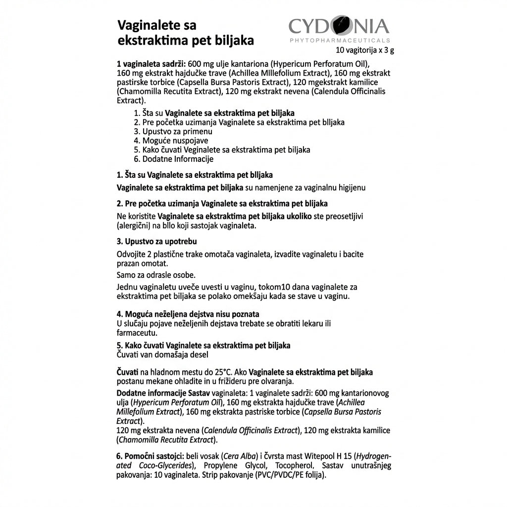 VAGINALETE SA EKSTRAKTOM PET BILJAKA 💧