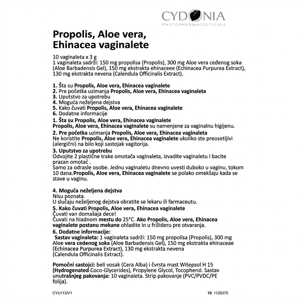 Propolis vaginalete — Aloe Vera + Ehinacea 10 × 3g