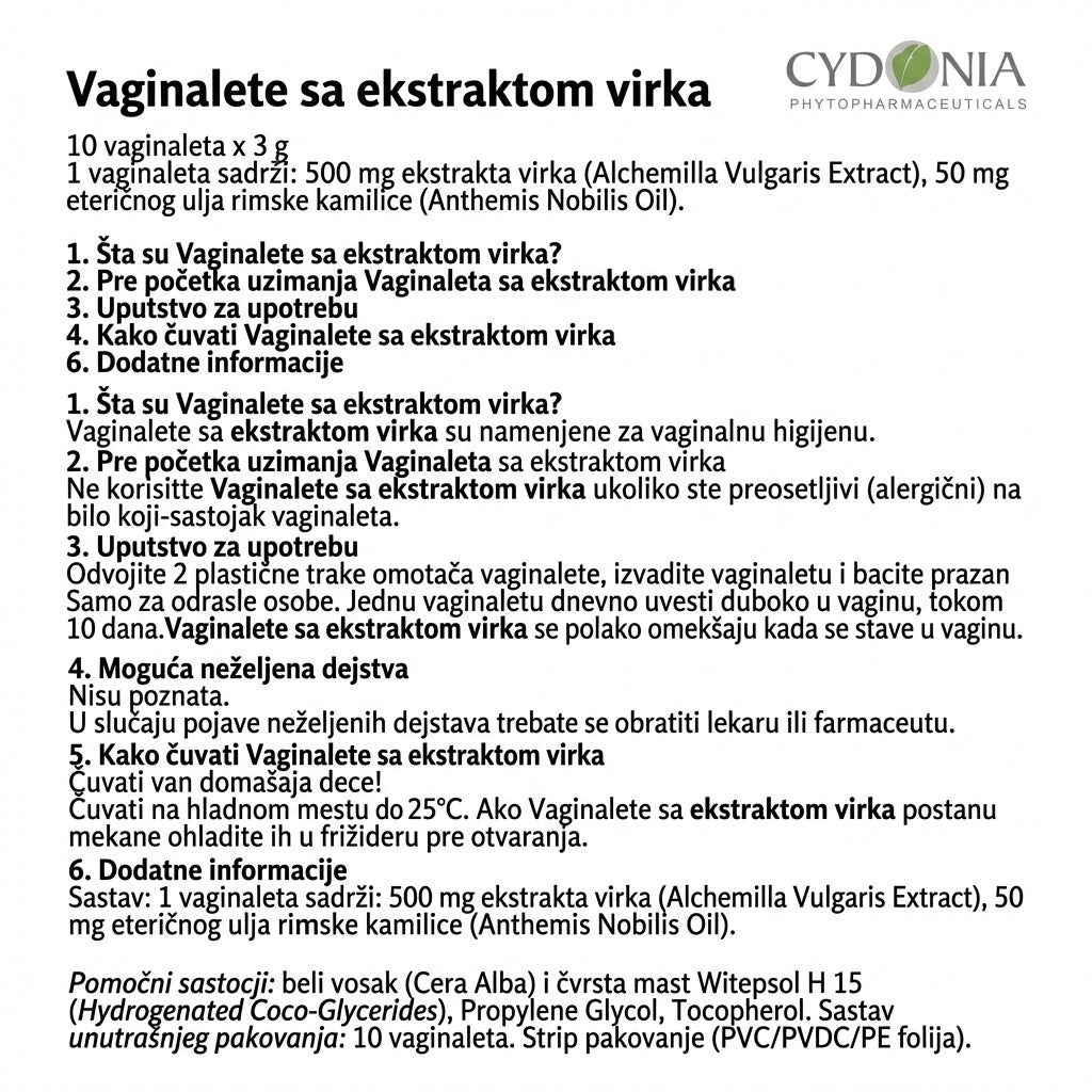 VAGINALETE SA EKSTRAKTOM VIRKA 🌱
